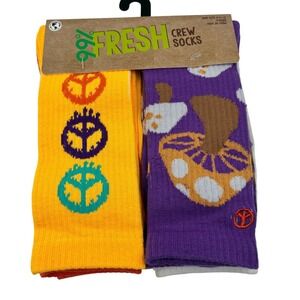 Fresh Crew Socks 5 Pack Shoe Size 6.5/12 Peace Sign Mushroom Stripes Camo